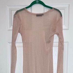 Nude Sheer Glitter Long Sleeve Maxi Dress